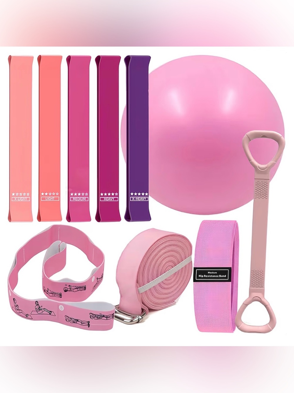 New Pink Home Pilates & Resistance Band Set with Exercise Ball
